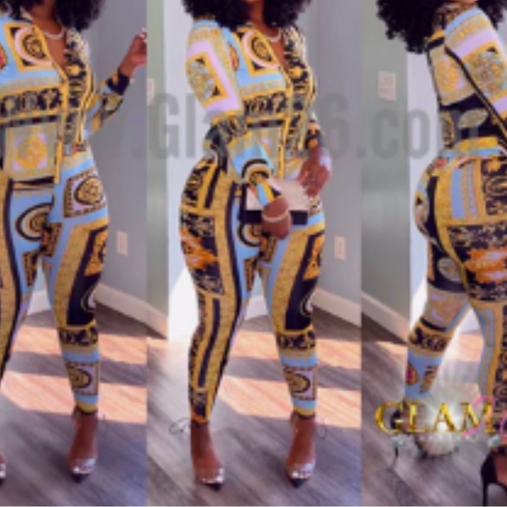 Glam Women's Black, Gold, and Blue Jumpsuit